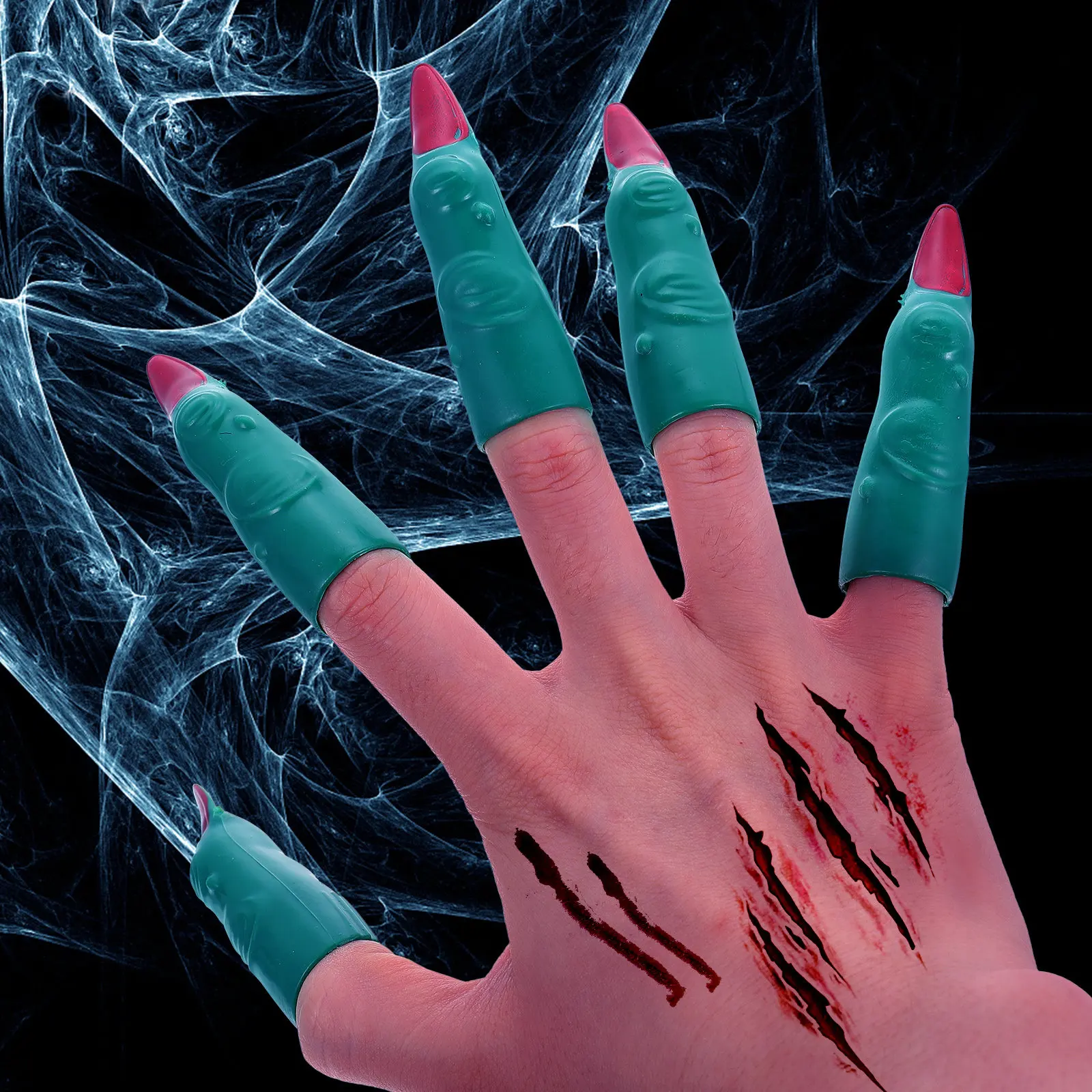 24Pcs Fake Finger Nail Covers Halloween Fake Witch Fingers Zombie Nails Cover Haunted House Horror Props Role Play Witch Nails