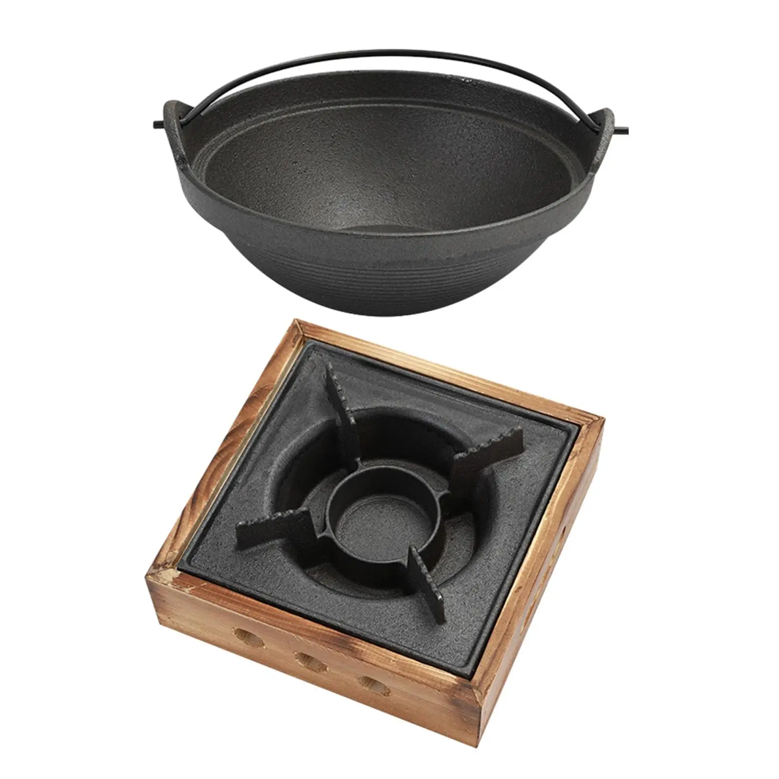 Camping Furnace Hot Pot Furnace with Pot without Lid Sturdy Cast Iron Wok Stand Fondue Furnace Fire Boiler for Traveling, 3