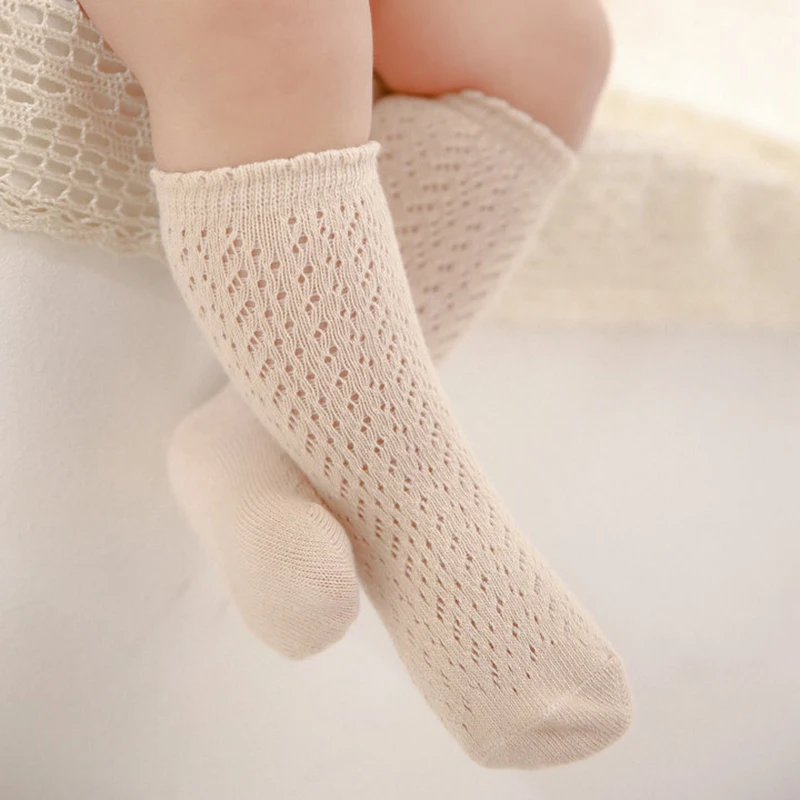 Baby Girls Princess Knitted Mesh Socks Knee High Sock Toddler Tube Spring Summer Soft Cotton Infant Baby Long Tube Socking 0-2Y