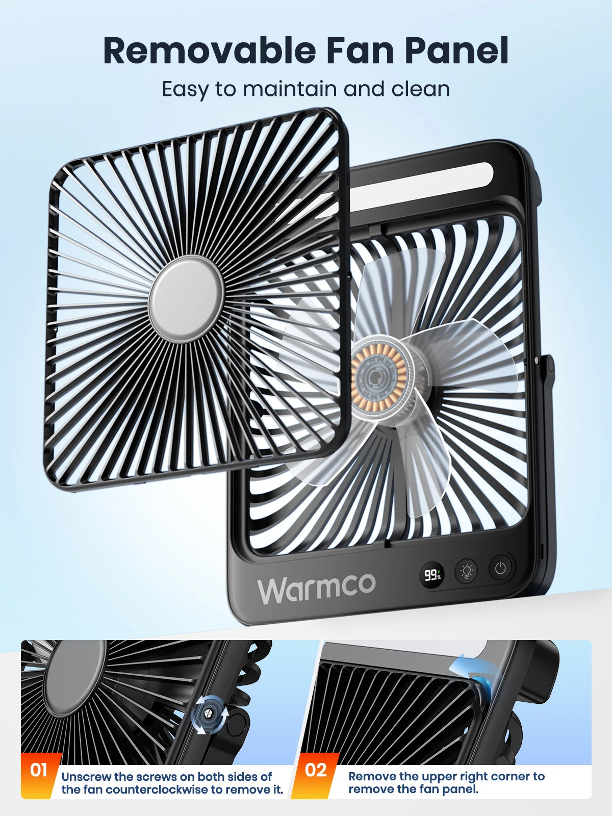 D4 Portable Desk Fan 20000mAh Rechargeable Camping Fan & LED Light 48Hrs Runtime