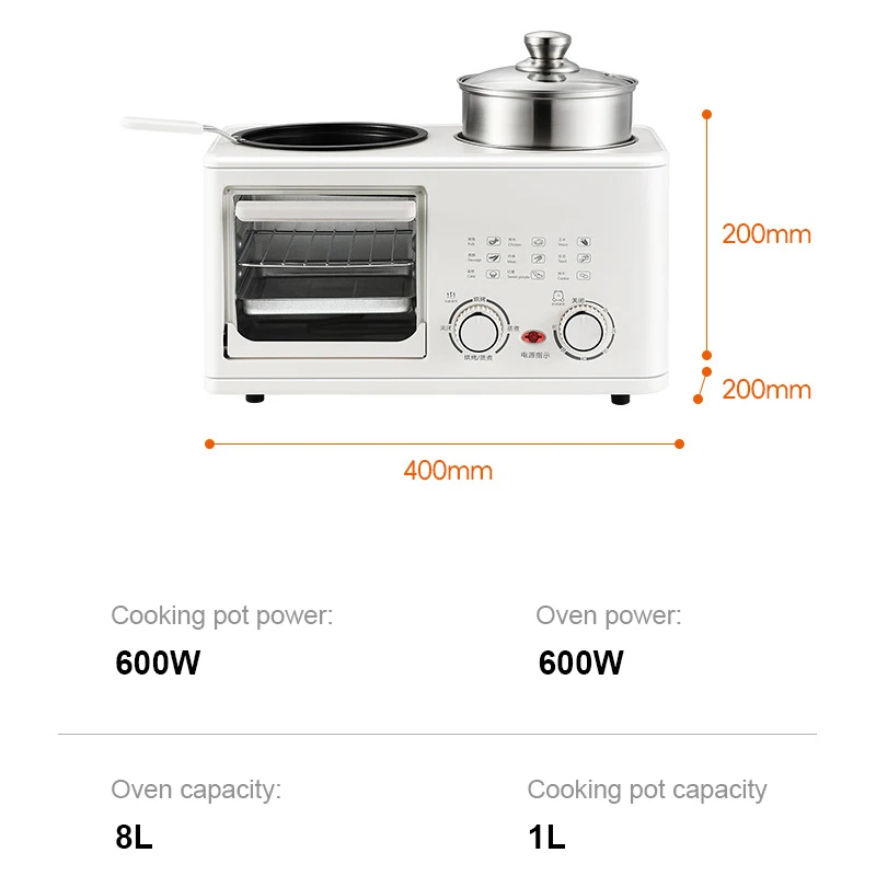 Breakfast Machine Porridge Rice Cooker Soup Stew Pasta Cooking Pot Food Steamer Bread Pizza Oven Egg Omelette Frying Pan Toaster 4
