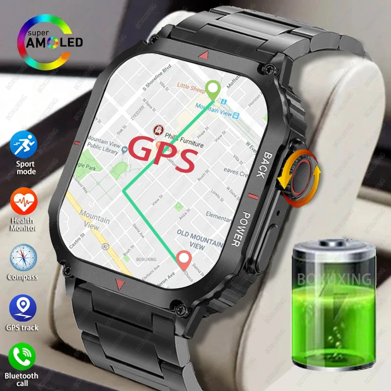 

2023 New Sport GPS Rugged Military Smart Watch Men Ftiness Watches IP68 Waterproof 1.95'' AI Voice NFC Bluetooth Call Smartwatch
