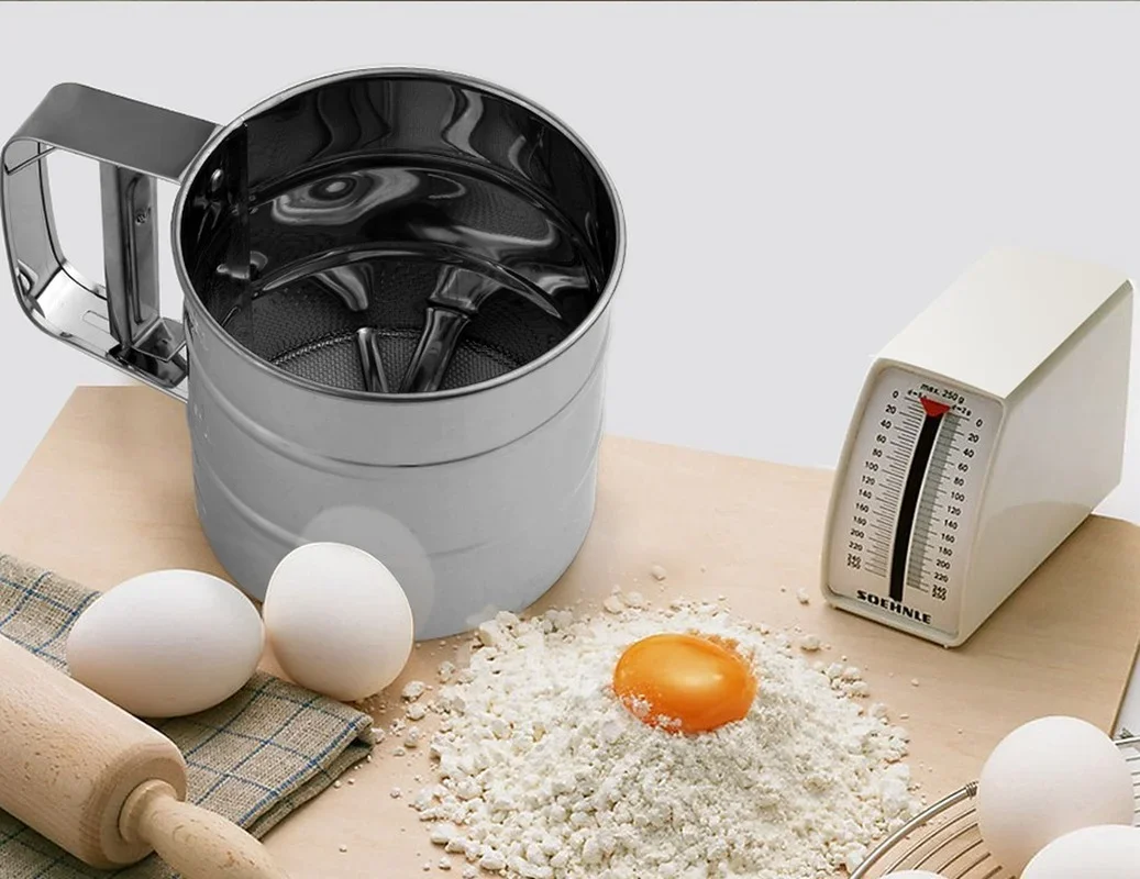 Stainless Steel Mesh Flour Sifter Mechanical Baking Icing Sugar Shaker Sieve Cup Shape Bakeware Baking Pastry Tools