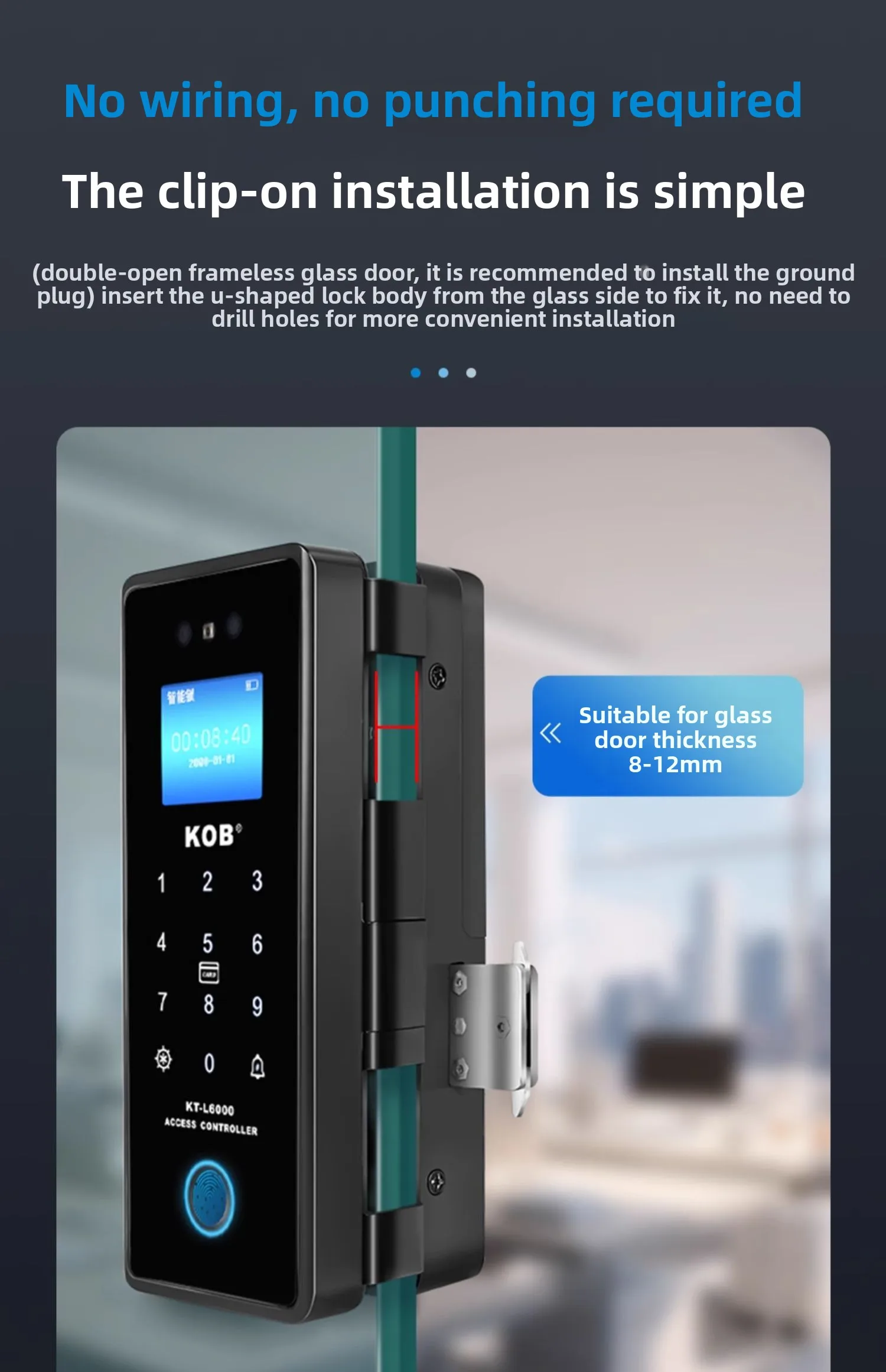 glass door fingerprint lock without opening holes Framed sliding door Intelligen