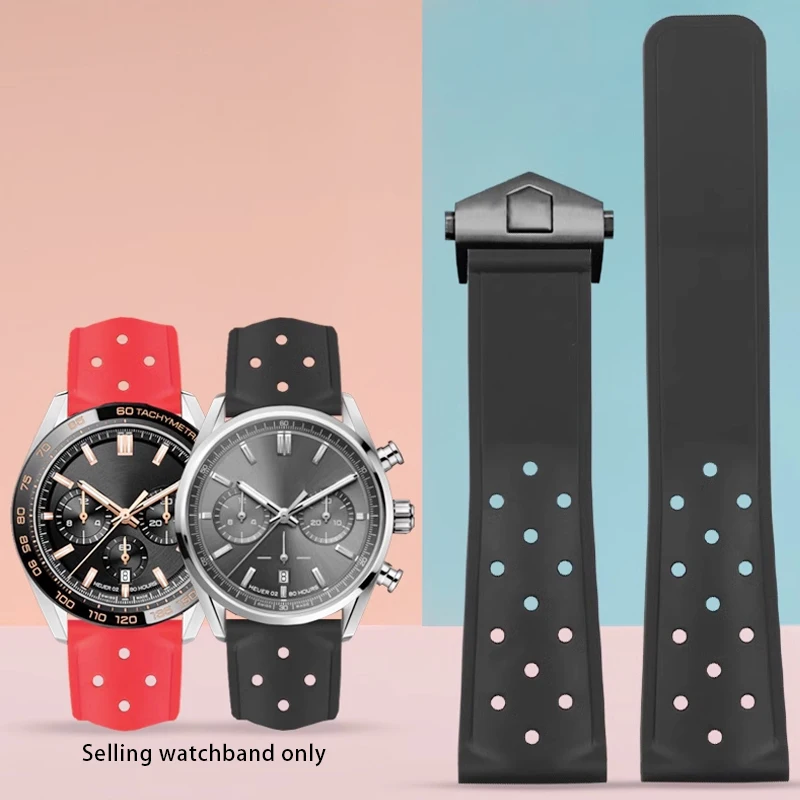 Cinturino In Silicone Traspirante Da 22Mm Per Cinturino Tag Heuer F1 Caz201 Waz2113 Caz1010 Cinturino In Gomma Morbida Fibbia Pieghevole