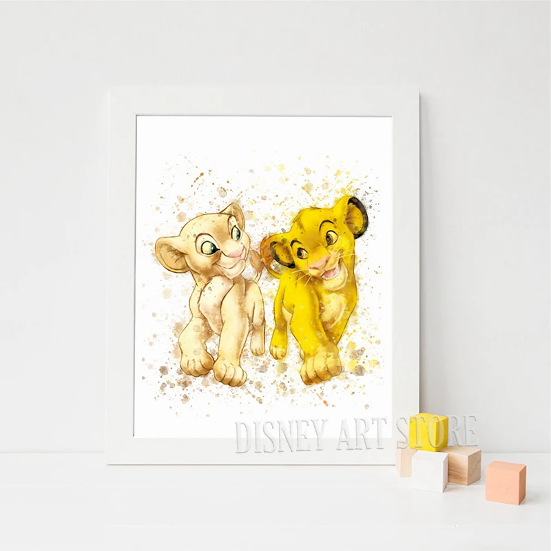Watercolor Lion King Canvas Art - Cartoon Print