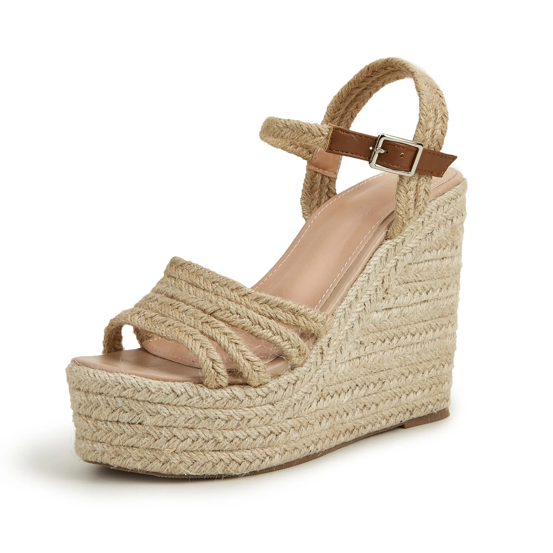 Ladies Wedge Sandals Cane Chain Hand Woven Hemp Rope Platform High
