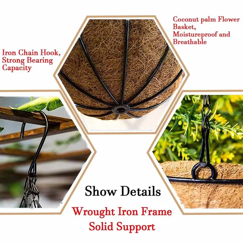 Description Picture 3 of item1PCS Round Hanging Basket Coco Liner Coconut Fiber Replacement Flower Basket For Home Gardening, Balcony Gardens, Wedding Decor