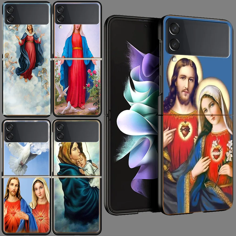 Virgin De Guadalupe Virgen Mary Funda Per Samsung Galaxy Z Flip 5 3 4 5G Custodia Flip4 Flip3 Flip5 Black Hard Pc Shell Zflip5 Prote