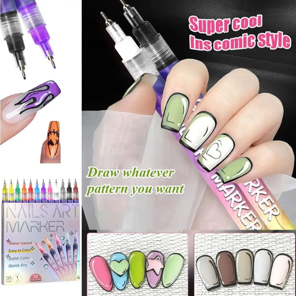 

Long Lasting 3D Nail Art Pen High Pigment Waterproof Nail Art Pens Quick Dry Easy to Color 0.5mm Nail Polish Pen for Beginners
