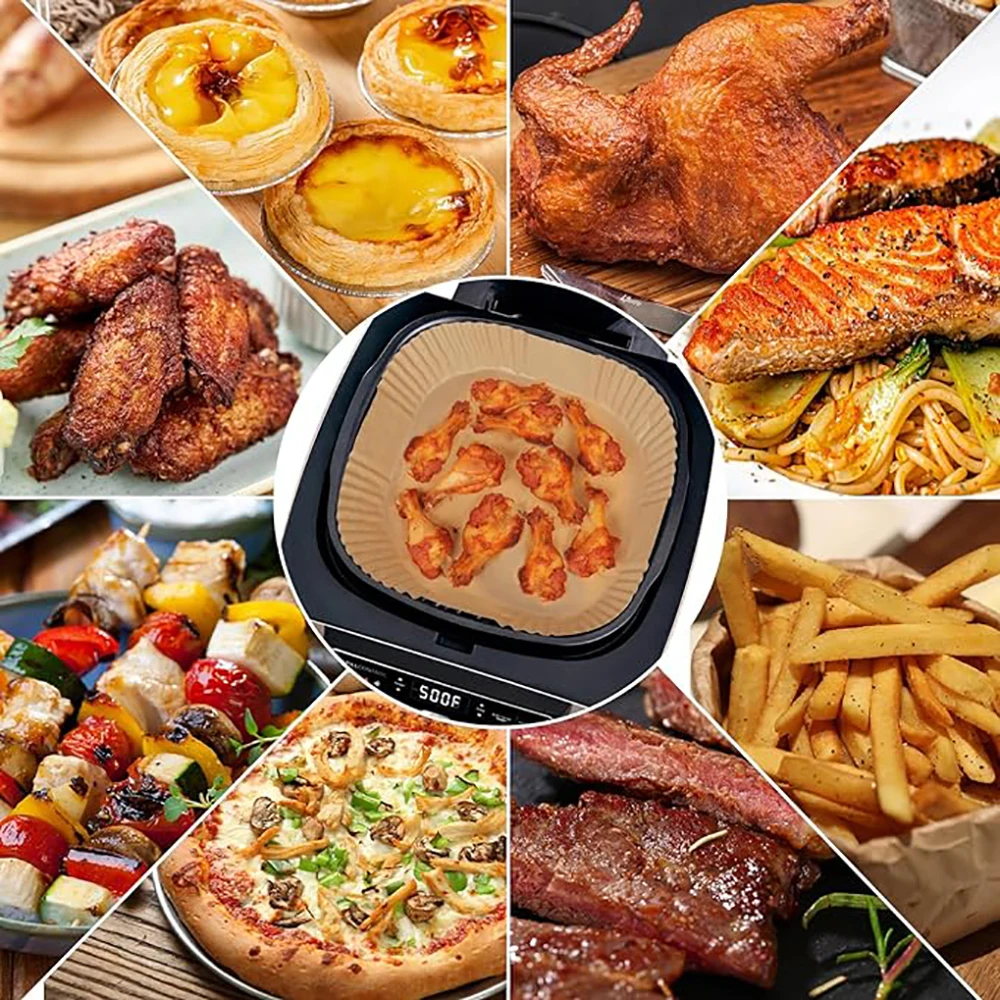 Mutvle Air Fryer Liners For Ninja Crispi - 250-Pack Disposable, Non-Stick Parchment, Wood Pulp, 4QT & 6-Cup Sizes