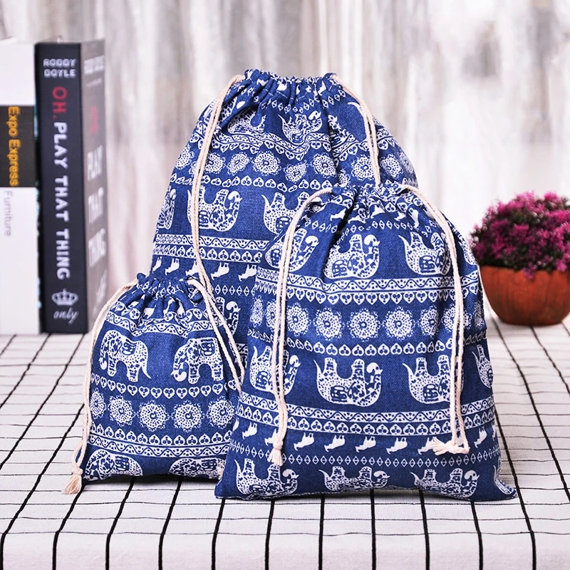 thumbnail image 1 of Bolsa de lino y algodón con cordón, con estampado de flores y plantas, para regalo de Navidad, para guardar llaves, monedas, dulces, organizador de cosméticos y joyas para viajes, 1 of 5
