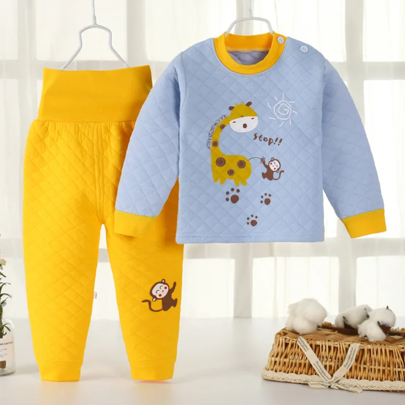 Autumn Winter Boys Girls Thicken Warm Cotton Children Thermal Underwear Set Sleeping Clothing Pajamas children thermal underwear