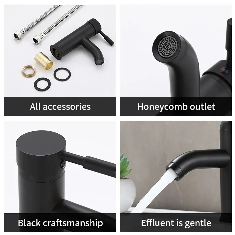 basin faucet Black Minimalist Style Bathroom Faucet Hot Cold Water Sink Mixer Tap Stainless Steel Basin Faucets