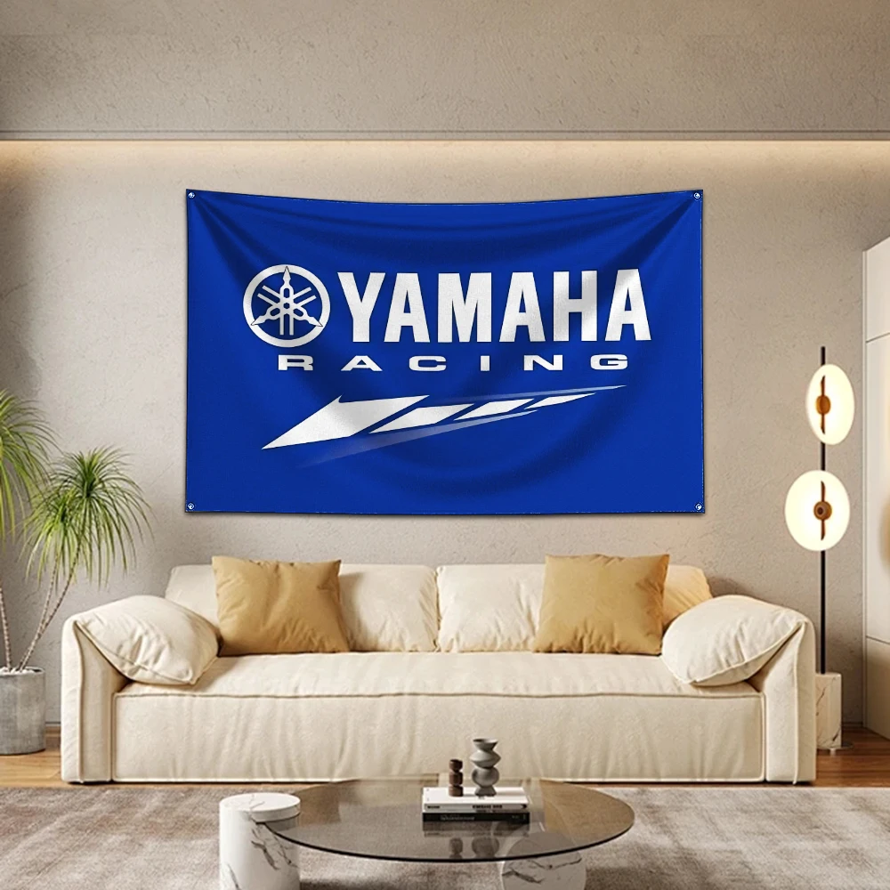 Bandera de carreras de motos y-yamaha, cartel de impresión Digital de poliéster para garaje o decoración de puerta exterior, 3x5 pies