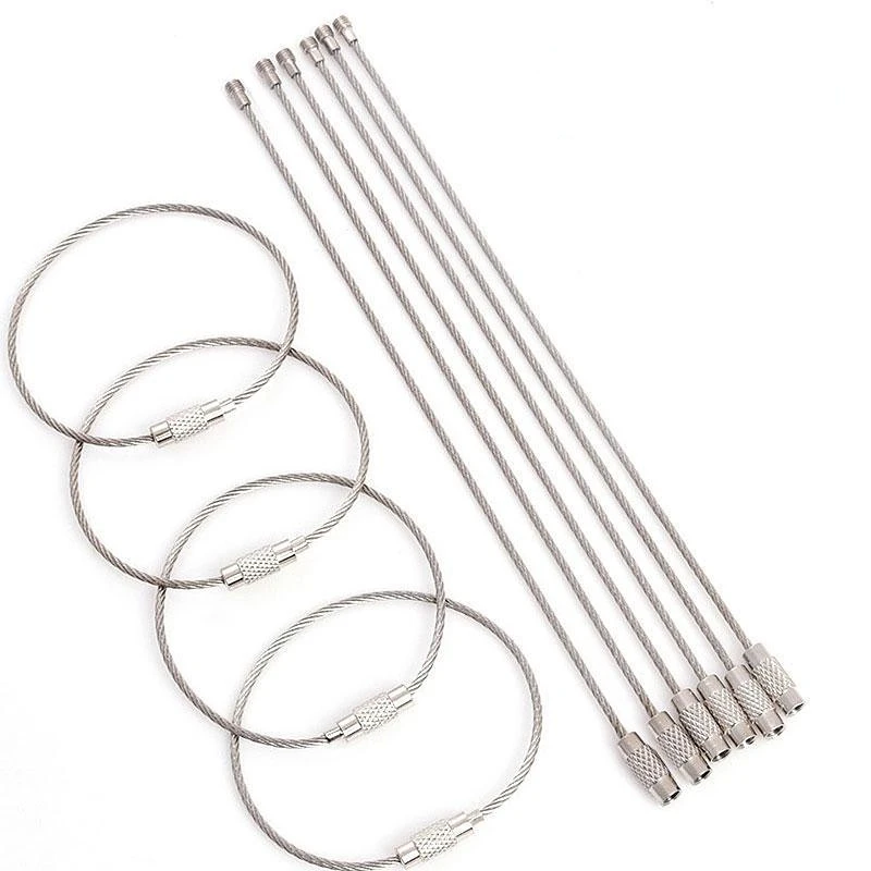 

10Pcs/set 100/150/200mm Keychain Tag Rope Stainless Steel EDC Wire Cable Loop Screw Lock Gadget Ring Key Keyring DIY Hand Tools
