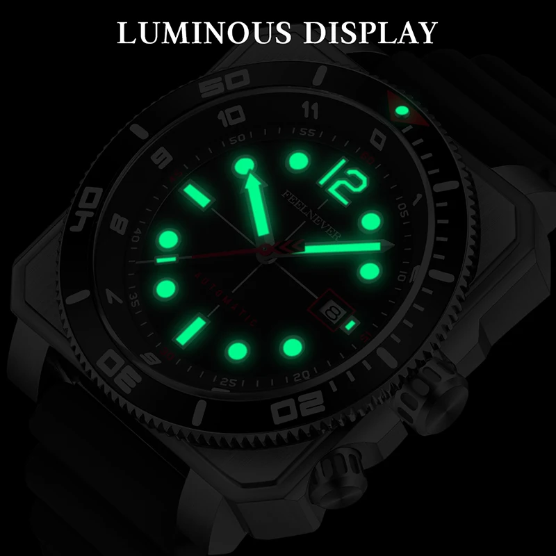 FEELNEVER New Imported Movement Sapphire Diver Watch Men Casual Luminous Automatic Mechanical Wristwatches For Men Montre Homme