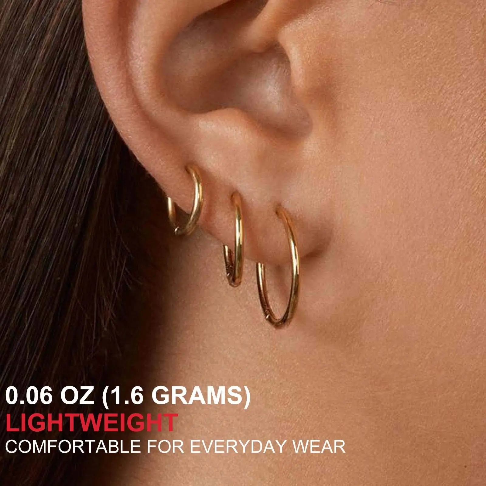 Vonmoos Hoop Earrings Set for Women Man 14K Real Gold Plated Copper Hoops with 925 Sterling Silver Needle New Modern Jewelry