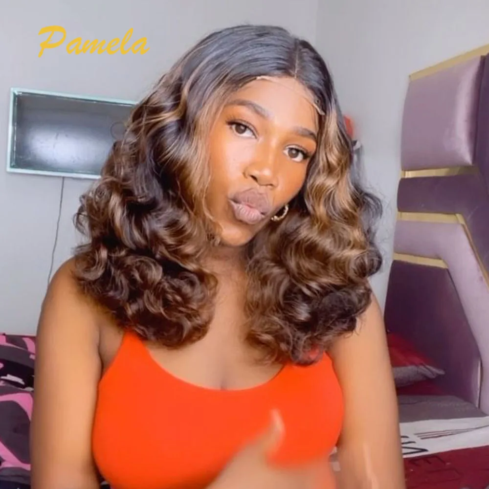 Blonde Bob Wig Human Hair 100% Loose Deep Wave Short Ombre 4 27 Brown Colored Lace Front Glueless Wigs Human Hair Ready To Wear