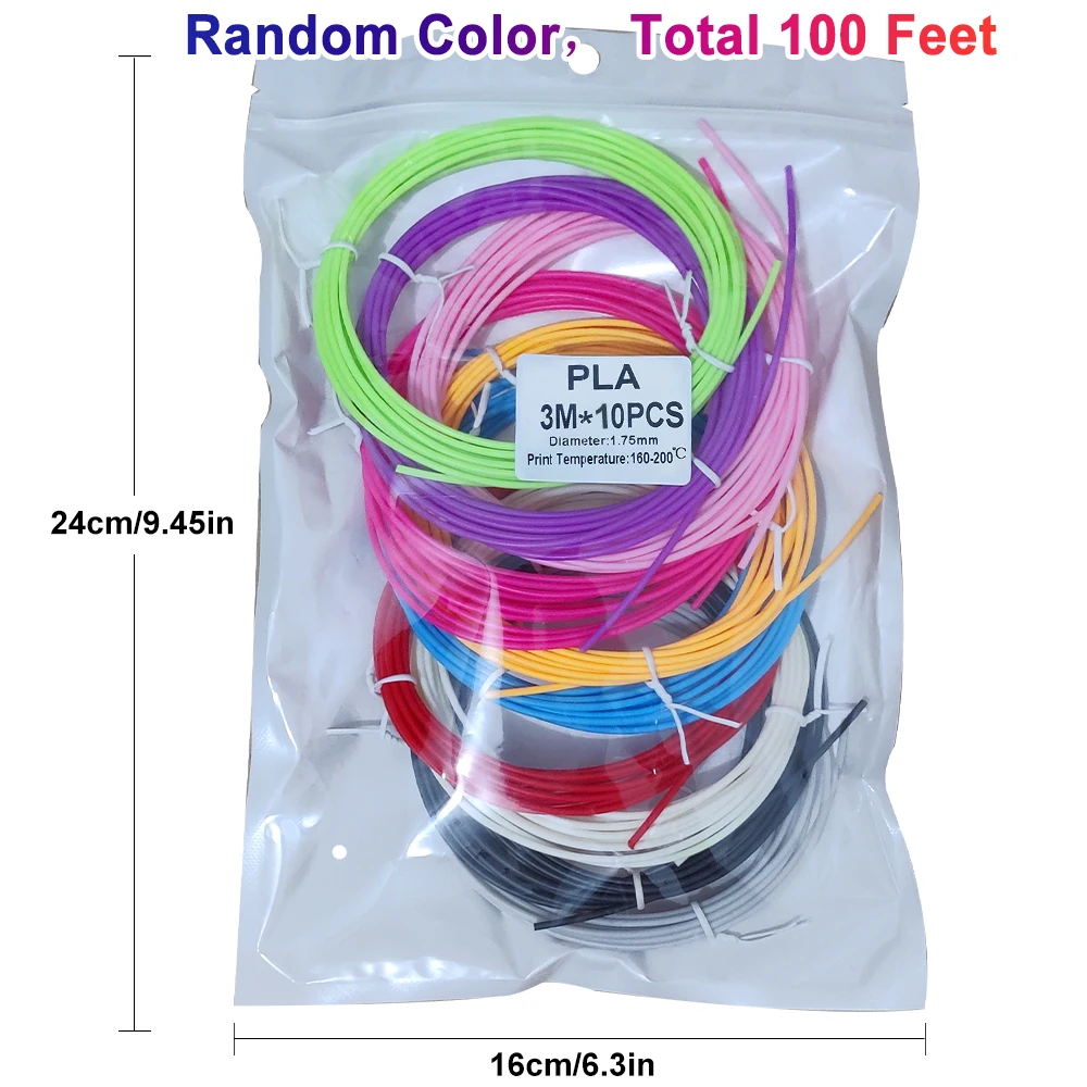 32 Colors 3D Pen Filament 1.75mm PLA, Each Color 10Feet(3m), Total 320 Feet (96m) 3D Pen Filament Refills, Random Color