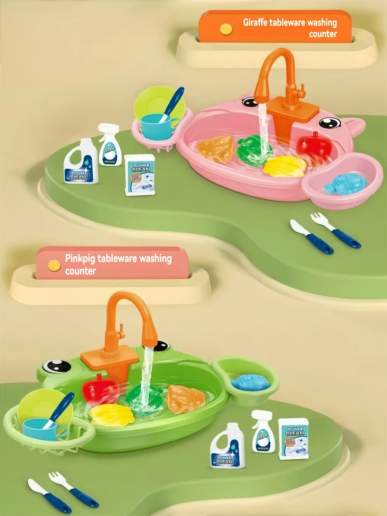 주방놀이 시뮬레이션 식기세척 테이블 세트, 물통을 보관할 수 있는 순환식 물통 포함, 재미있는 집놀이