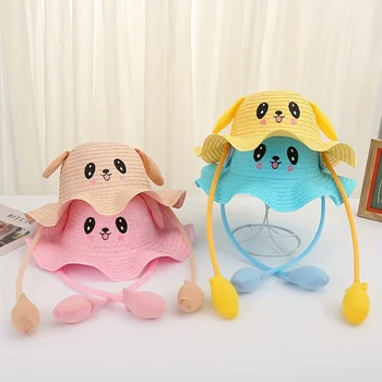 Kids Baby Bunny Hat with Moving Ears Rabbit Straw Hat Jumping Ear Funny Cap Wide Brim Sun Protection Hat Boys Girls Outdoor 1