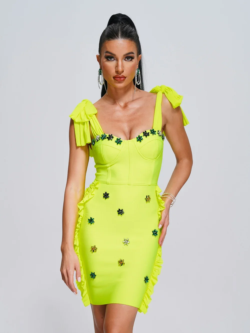2023 New Womens Diamond Sleeveless Bow Mini Bandage Dress Sexy Skinny Bodycon Celebrity Party Dress Vestidos