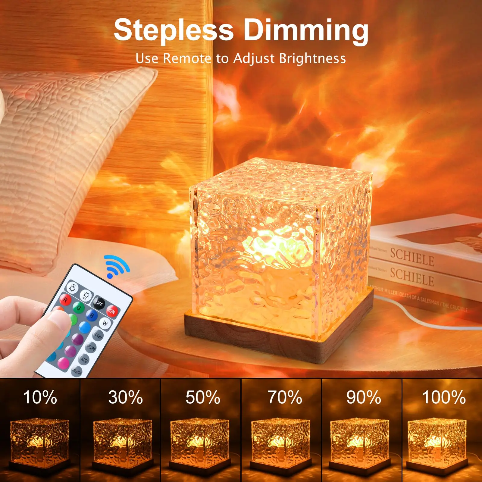 16 Colors Water Ripple Projector Dynamic Rotating LED Night Light with Remote Dimming Family Bedroom Romantic Ocean Decor Lamp 5