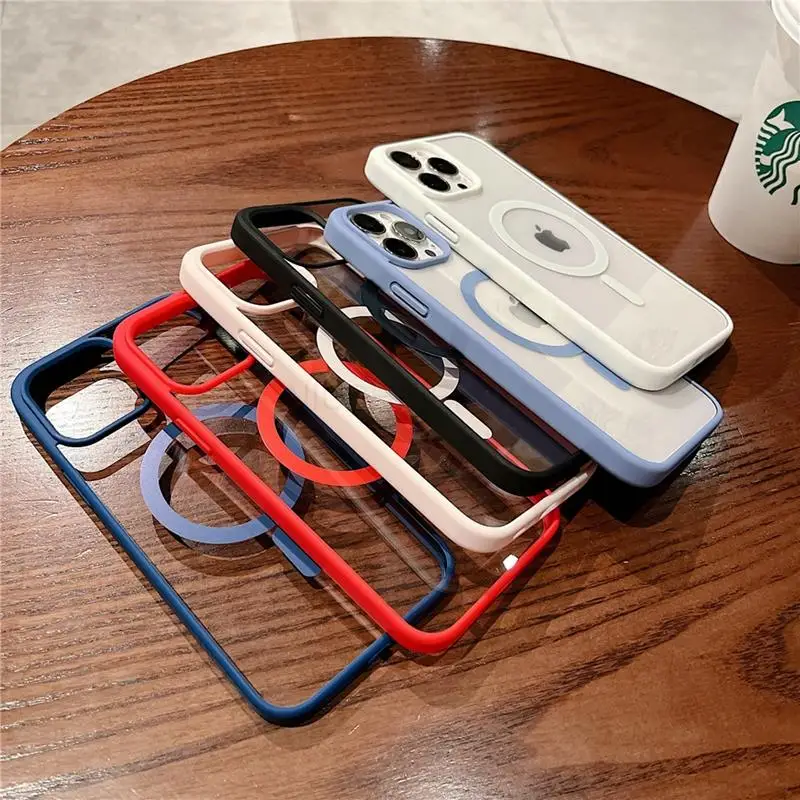 Colorful Transparent For Magsafe Magnetic Wireless Charging Case for iPhone16 15 14 13 12 11 Pro Max X Xs XR Hard Acrylic Cover