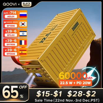 QOOVI 60000mAh Power Bank 22.5W PD QC 3.0 Charger Powerbank Large Battery Capacity Power Station Fast Charging For iPhone Xiaomi 1