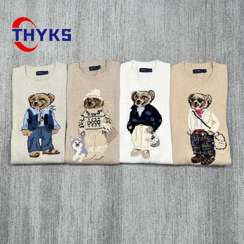 

Cartoon Little Bear Knitted Sweaters Autumn High Quality Soft Warm Round Neck Tops Fashion Classics Versatile Pullovers Unisex
