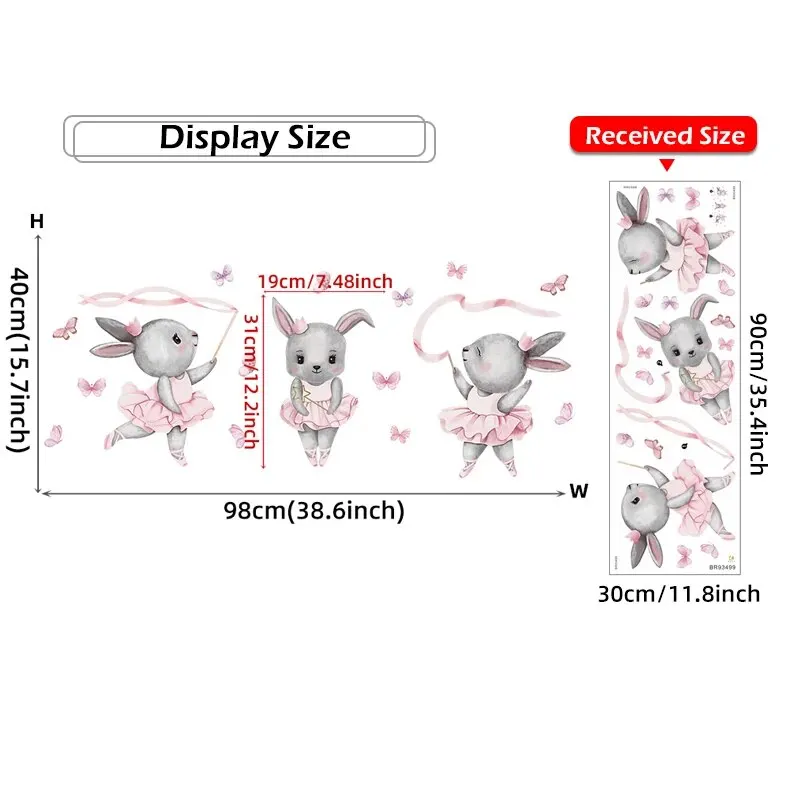 Luminous Wall Stickers Wall Stickers Vinyl Decal Stickers Cartoon Three Rabbits Dancing Ballet Butterfly Wall Stickers for Kids Room Bedroom Nursery Home Decoration Wall Decal