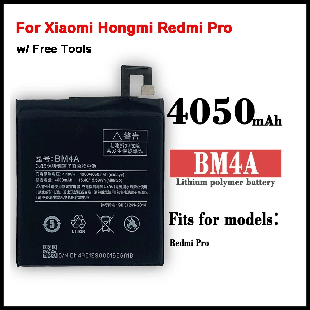 

Phone Battery 4050mAh BM4A Phone Batteries For Redmi Pro Xiaomi Phone Replacement Batteria + Tools