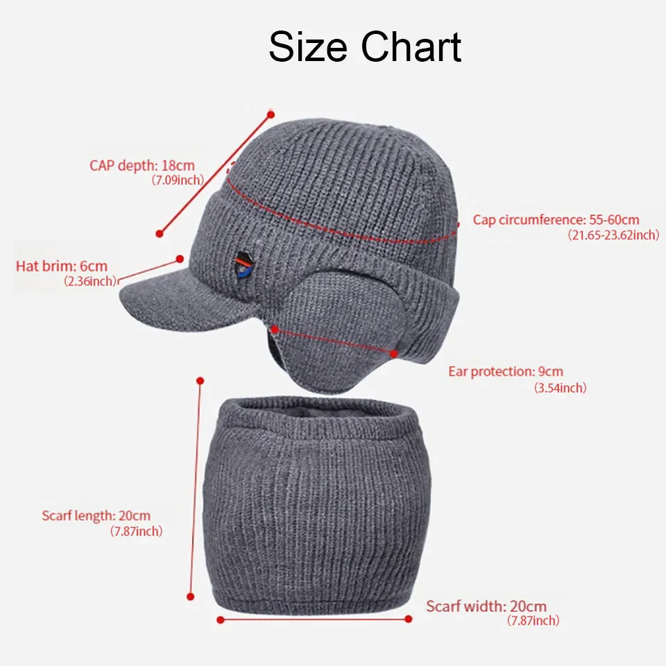GETINFIT Winter Ear Protection Scarf 2-Piece Set Warm Ear Protection Hat Scarf Set With Velvet Yarn Hat Pullover Knitted