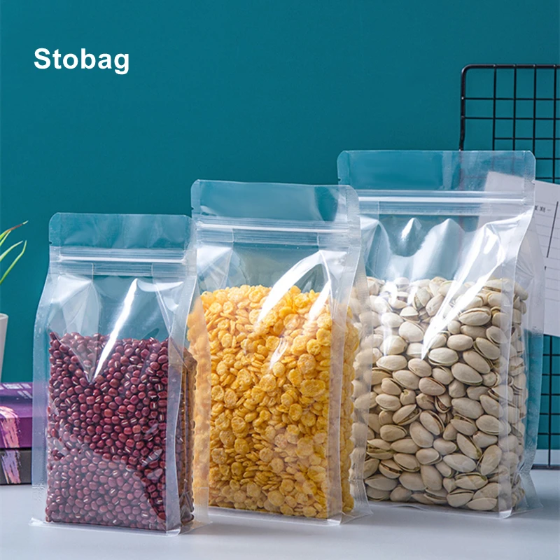 StoBag 50pcs Food Packaging Ziplock Bag Transparent Sealed Stand Up