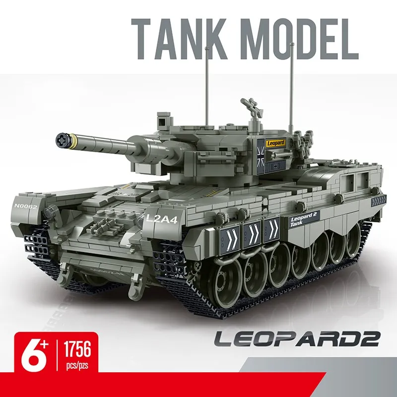 

MOC Army Military War Large Leopard Main Battle Tank WW2 High-Tech Model Soldier Building Blocks Action Figures Gift for Boy Toy