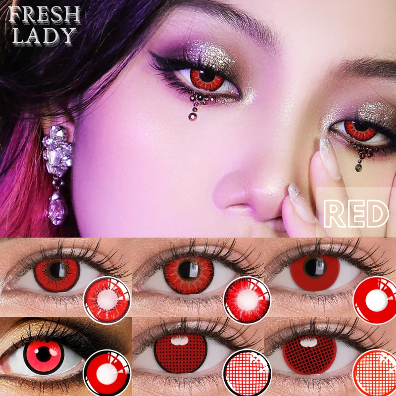 LAREEN Lentes de Color de ojos rojos oficiales, lentes de colores lisos,  accesorios de Anime, maquillaje de belleza anual, pupilas, Halloween,  14,5mm, 1 par|Lentes de contacto| - AliExpress