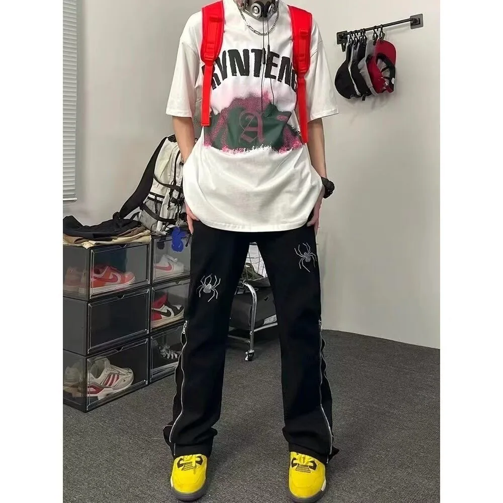 

Мужские джинсы ICCLEK, модные джинсы с вышивкой, новые джинсы, джинсы с пауком