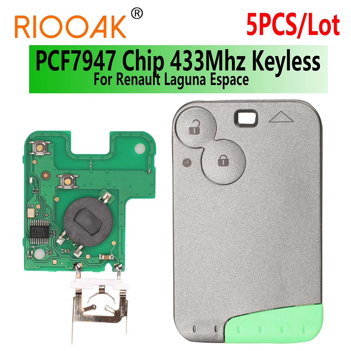 

5pcs /Lot Keyless Smart Card Remote Key for Renault Laguna Espace PCF7947 Chip 433Mhz 2 Buttons Smart Fob