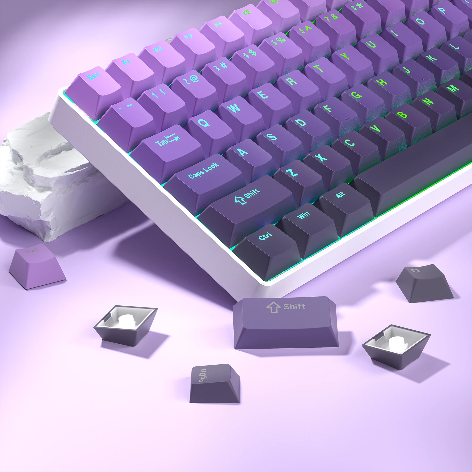 132 Key Gradient Purple PBT Double Shot Top Print Shine Through