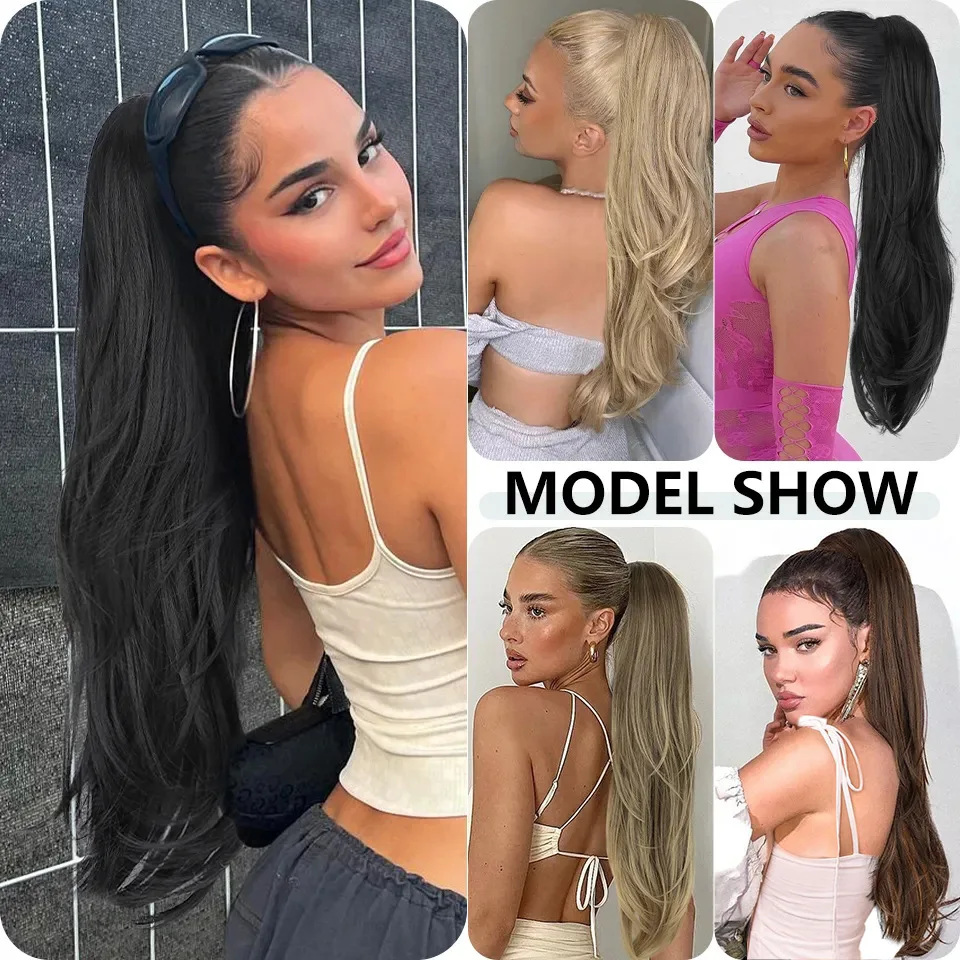 Tail Curl Micro-curly Drawstring Wig Ponytail Long Curly Synthetic Wig Hair Extension Ponytail For Women Natural Ponytail Black