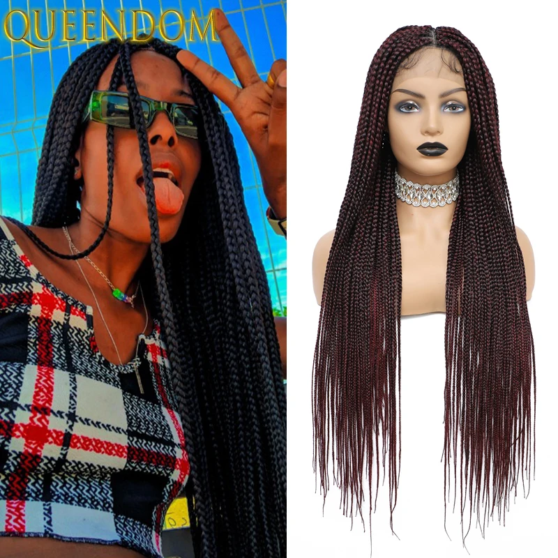 

Long Full Lace Box Braid Wig with Baby Hairs 36inch Knotless Box Braid Wigs Lace Wig Ombre Synthetic Braided Full Lace Front Wig