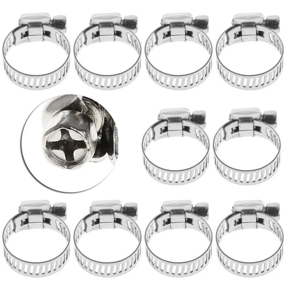 10Pcs 3/8"-5/8" Adjustable Stainless Steel Drive Hose Clamps Fuel Line Worm Clips Fastener Retainer Clamp Car Repair Accessories hose clamps