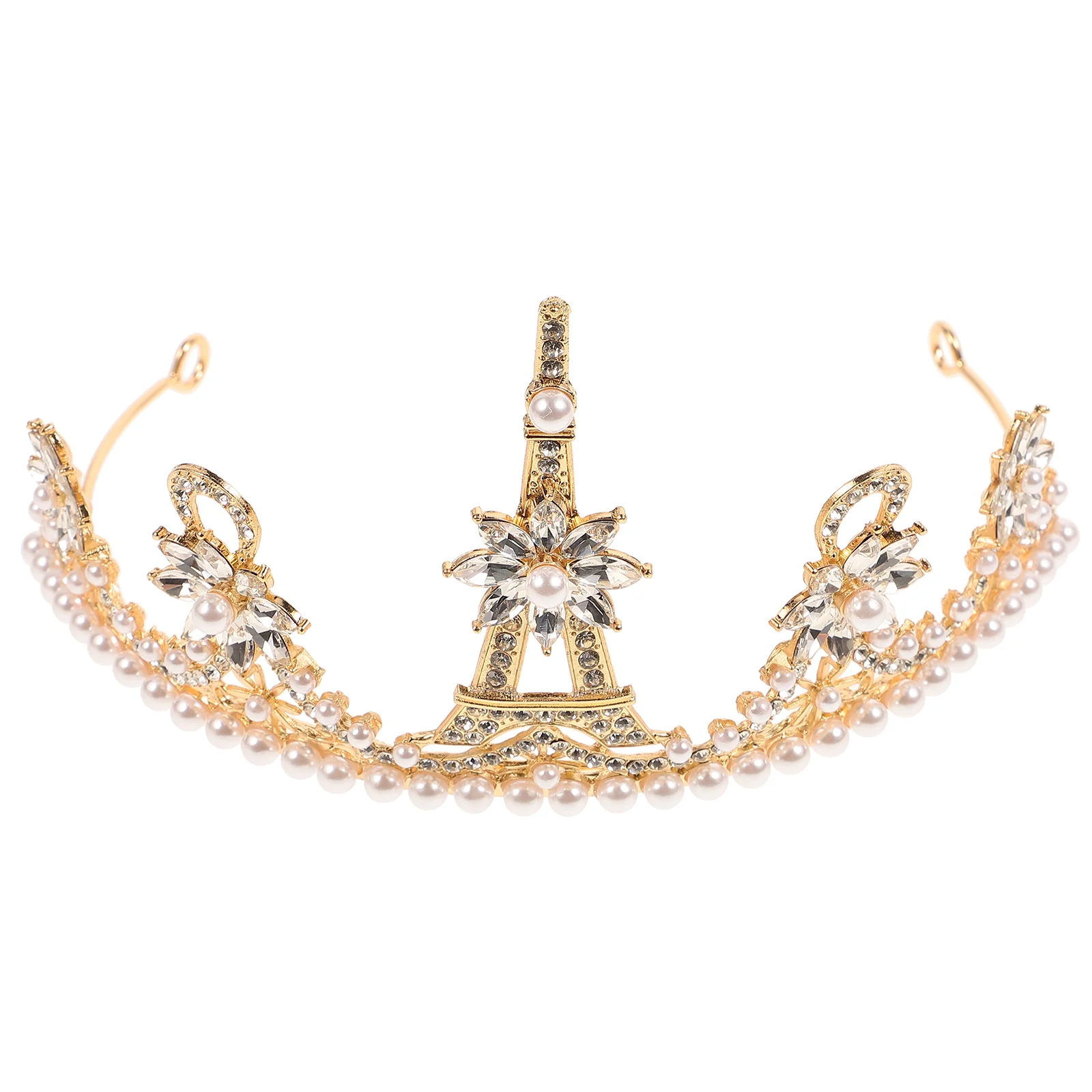 

Queen Crowns for Brides Wedding Accessories Golden Eiffel Tower Vintage Women's Pearl
