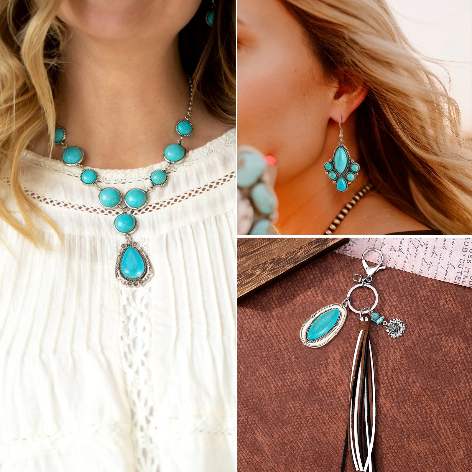 20Pcs Dyed Synthetic Turquoise Tibetan Style Alloy Pendants Charms for Bohomia Earrings Necklace Jewelry DIY Making