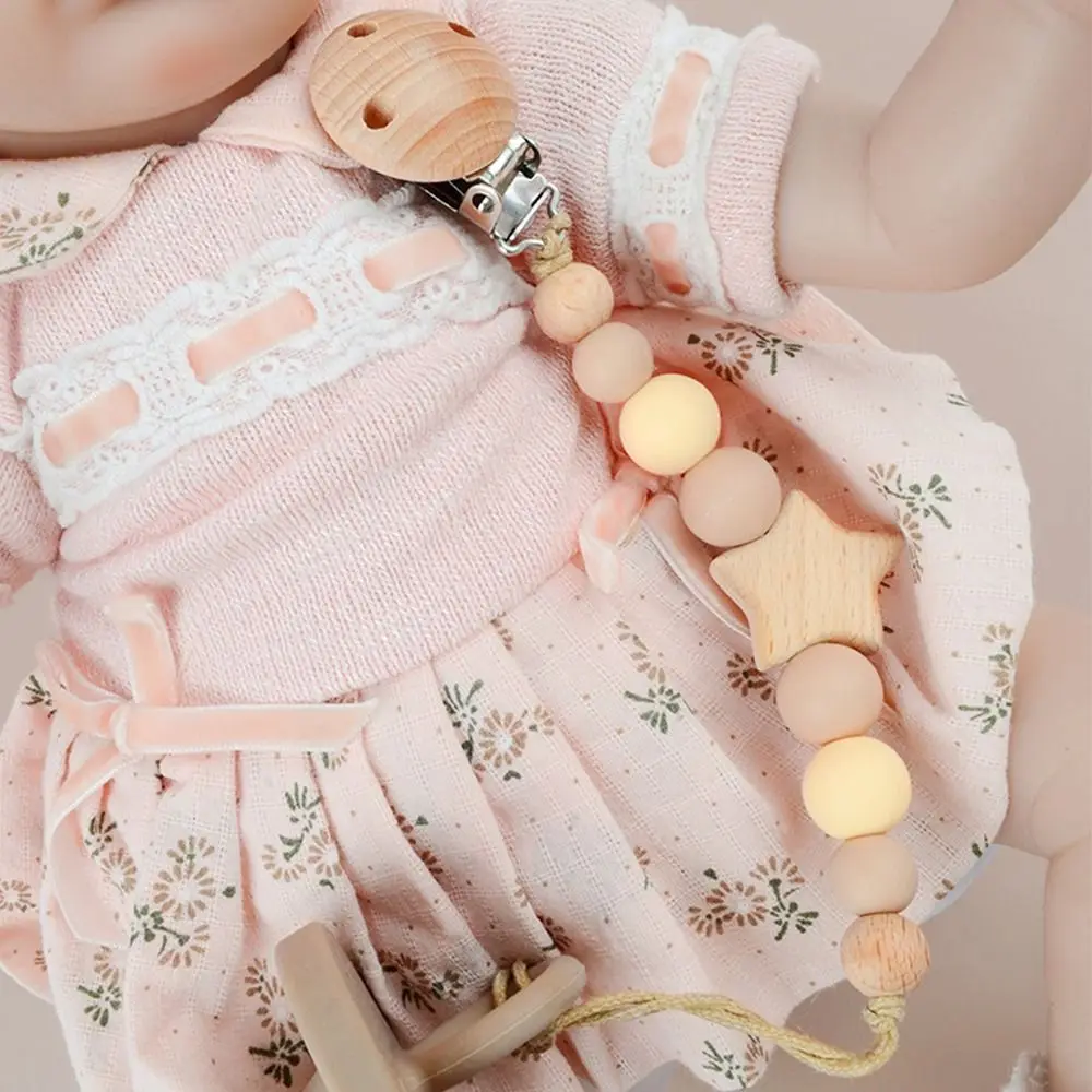 Dummy Clips Pacifier Holder Clips Star Wood Baby Pacifier Chain Soother Holder Nipple Holder Clips Baby Teether Toys Straps Baby