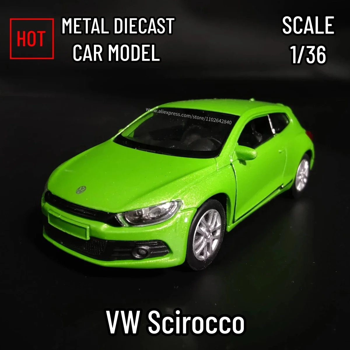 VW Scirocco Replica Diecast Car Model, Vehicle Interior Decor, Ornament, Xmas Gift for Kid, Boy Toy, 1/36 Scale