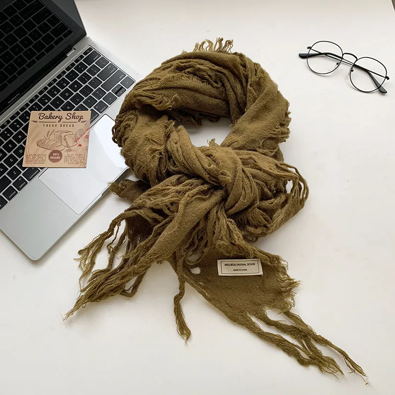 2025 Ripped Hole Tassel Vintage Scarf Men Women Autumn Spring