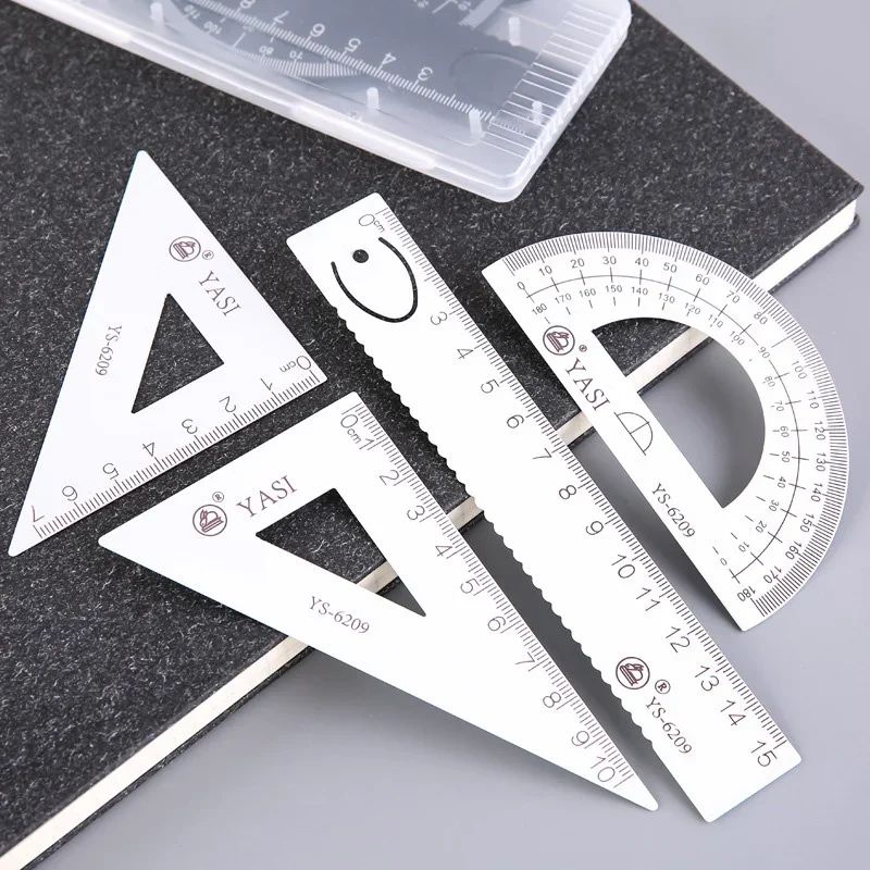 Aluminum Alloy Ruler Stationery Set Multifunctional Combination Ruler Triangle Protractor for School Office Measuring Drawing