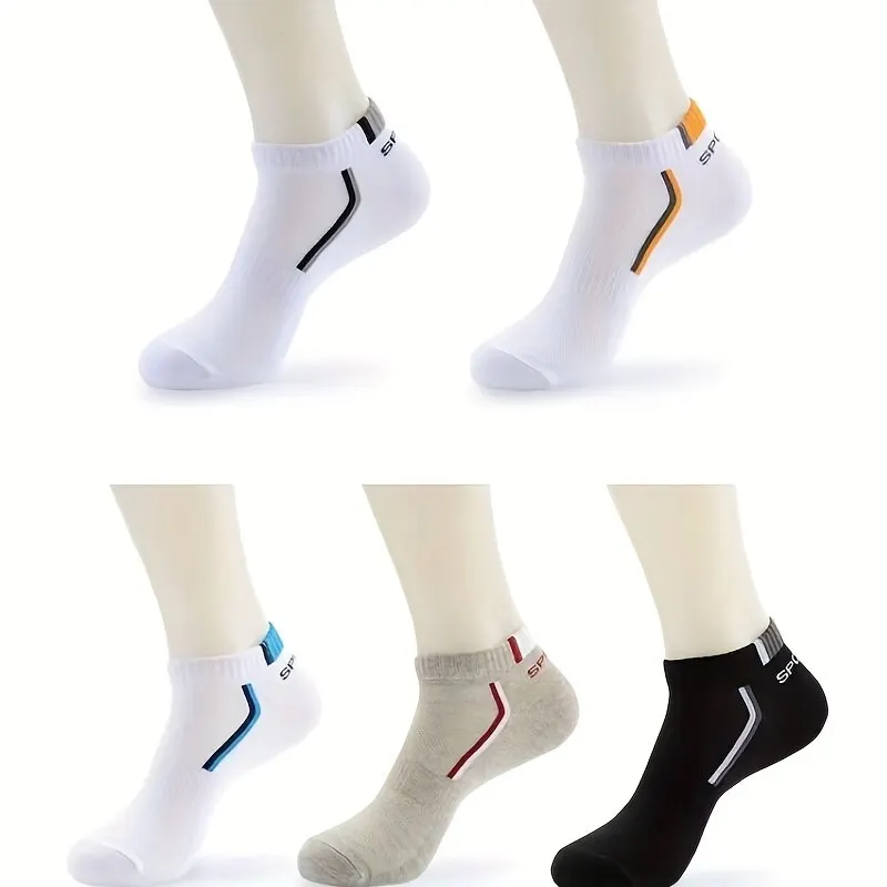 5pairs Men's Sports Socks Striped Cotton Sweat Absorption Breathable Ankle Socks sports socks cotton socks cotton ankle socks ankle socks casual socks short socks athletic socks gym socks cotton blend socks breathable socks